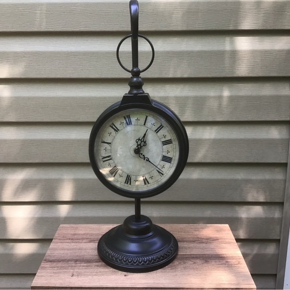 “Biltmore Inspirations” Elegant Brown Metal Clock on Stand, Quartz Movement - Picture 1 of 11